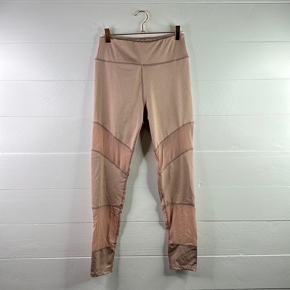 SAM EDELMAN Blush Pink Mesh Workout Gym‎ Exercise High Rise Leggings Size Small